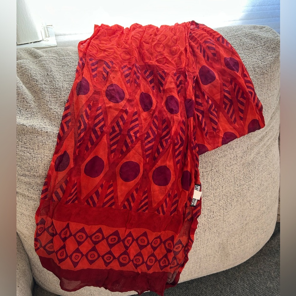 Harshita Silk Boho Scarf Art Deco Orange Red Arsty